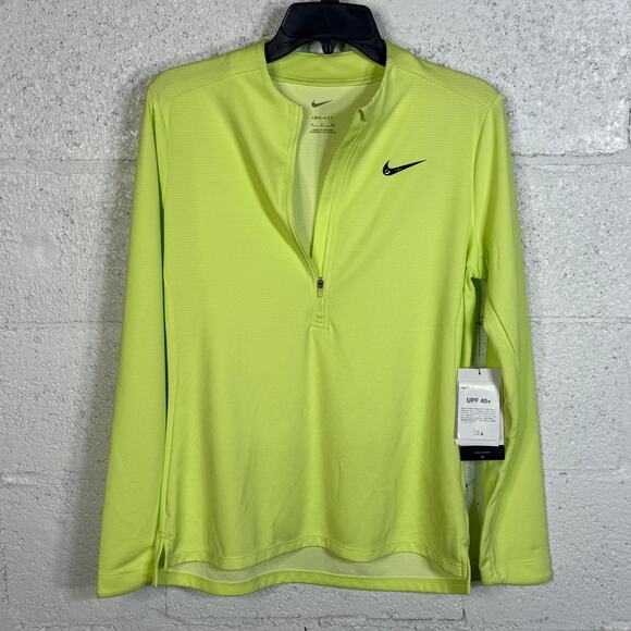 Nike Women's Dri-fit Uv Advantage Half-Zip Top - Lt Lemon Twist/black medium $85 - Picture 1 of 10